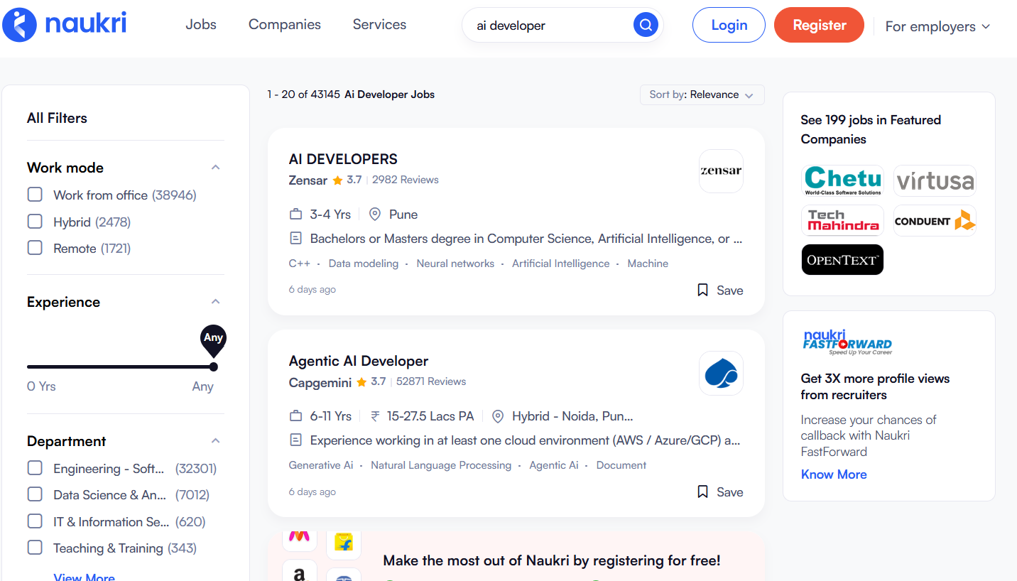 Naukri AI Developer jobs